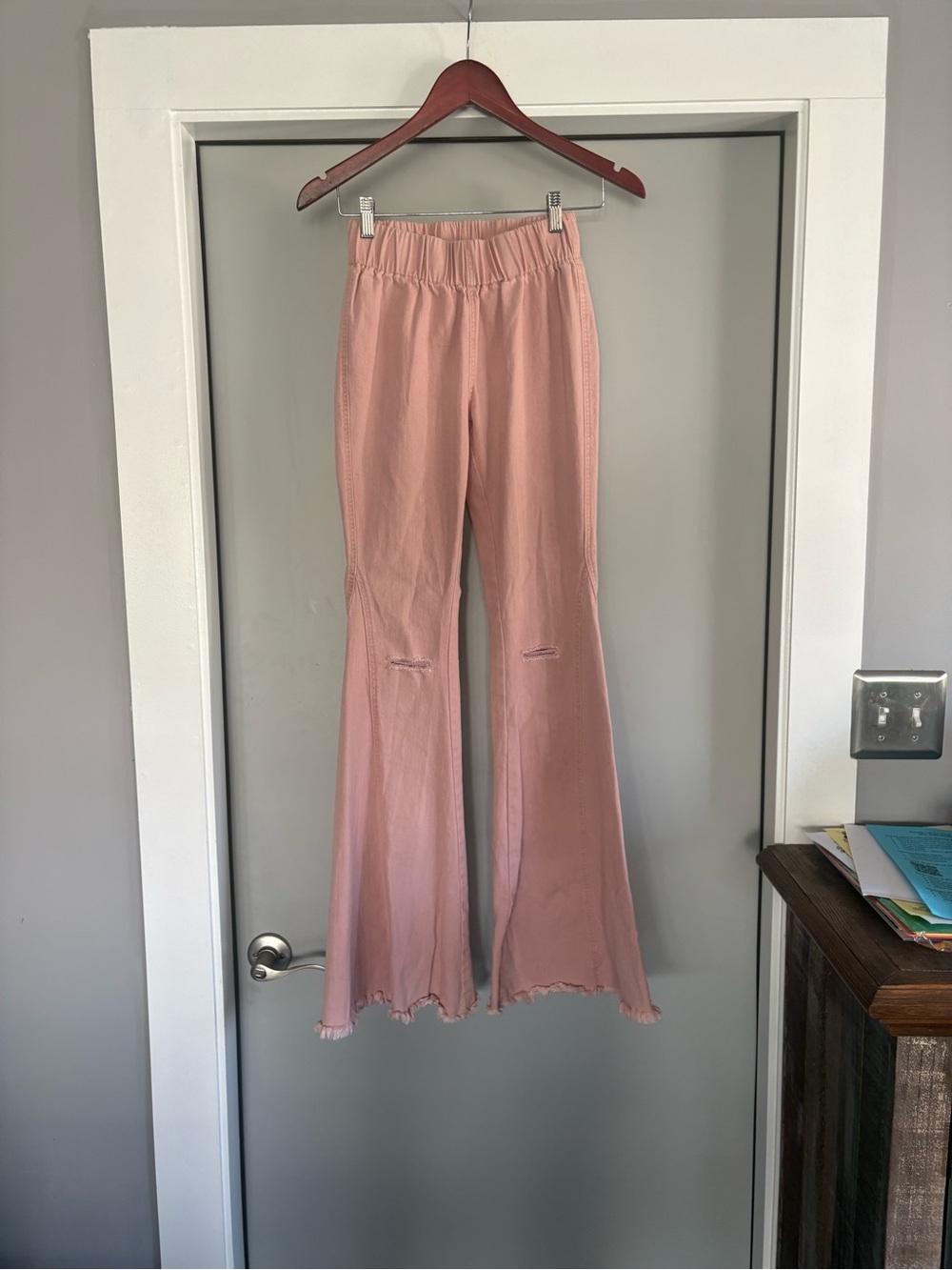 Pink flare leg jeans